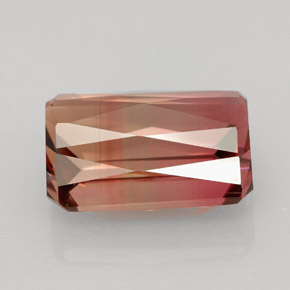 8.91캐럿 천연 바이컬러 투르말린, 에메랄드 컷, 13.7×9.4 mm, VVS