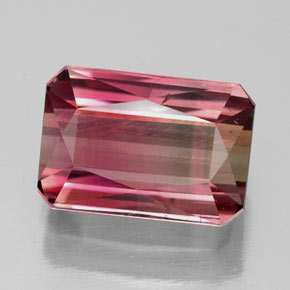 4.35캐럿 천연 멀티 핑크 투르말린, 에메랄드 컷, 11.3×7.8 mm, VS-SI