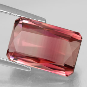 6.72캐럿 천연 바이컬러 투르말린, 에메랄드 컷, 12.8×8.4 mm, VVS