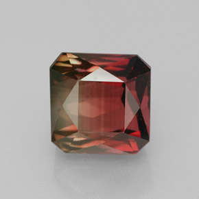 5.28캐럿 천연 바이컬러 투르말린, 에메랄드 컷, 8.8×8.8 mm, IF