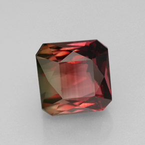5.28캐럿 천연 바이컬러 투르말린, 에메랄드 컷, 8.8×8.8 mm, IF
