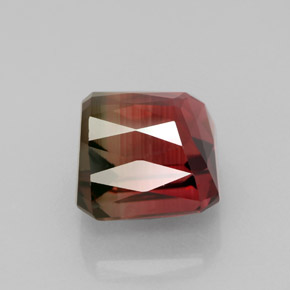 5.28캐럿 천연 바이컬러 투르말린, 에메랄드 컷, 8.8×8.8 mm, IF