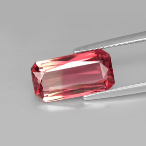 3.09캐럿 천연 바이컬러 투르말린, 에메랄드 컷, 12.9×6.9 mm, VVS-VS