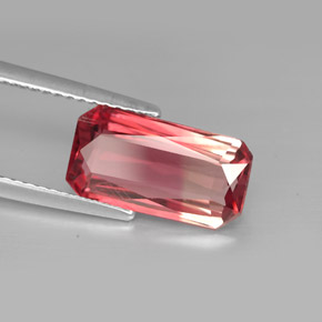 3.09캐럿 천연 바이컬러 투르말린, 에메랄드 컷, 12.9×6.9 mm, VVS-VS