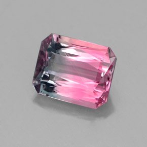 1.71캐럿 천연 멀티컬러 투르말린, 에메랄드 컷, 7.9×6.4 mm, VS