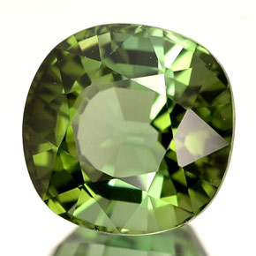 2.98캐럿 천연 노란빛 그린 투르말린, 쿠션 컷, 8.2×8.1 mm, IF