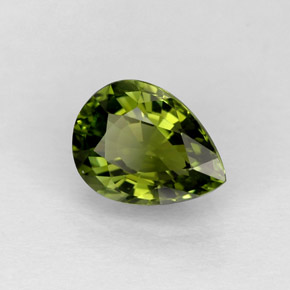 0.91캐럿 천연 노란빛 그린 투르말린, 배 모양, 7.3×5.5 mm, IF