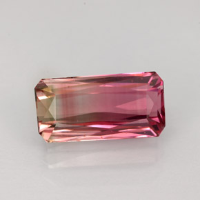 2.89캐럿 천연 바이컬러 투르말린, 에메랄드 컷, 11.1×5.6 mm, VS