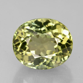 2.92캐럿 천연 노란빛 그린 투르말린, 타원형 컷, 9.1×7.8 mm, VVS