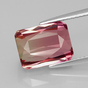 5.54캐럿 천연 바이컬러 투르말린, 에메랄드 컷, 10.9×8.3 mm, IF