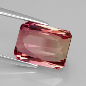 5.54캐럿 천연 바이컬러 투르말린, 에메랄드 컷, 10.9×8.3 mm, IF