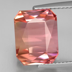 10.15캐럿 천연 멀티컬러 투르말린, 에메랄드 컷, 12.2×9.6 mm, IF