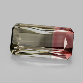 12.56캐럿 천연 바이컬러 투르말린, 에메랄드 컷, 19.4×9.9 mm, VVS-VS