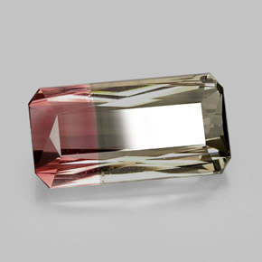 12.56캐럿 천연 바이컬러 투르말린, 에메랄드 컷, 19.4×9.9 mm, VVS-VS