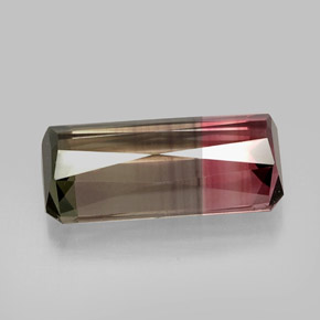 12.56캐럿 천연 바이컬러 투르말린, 에메랄드 컷, 19.4×9.9 mm, VVS-VS
