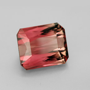 8.18캐럿 천연 바이컬러 투르말린, 에메랄드 컷, 11.9×10.2 mm, VVS