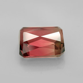 8.18캐럿 천연 바이컬러 투르말린, 에메랄드 컷, 11.9×10.2 mm, VVS
