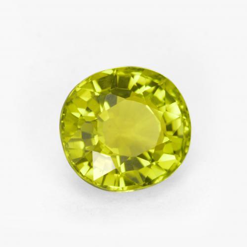 1.11캐럿 천연 노란빛 그린 투르말린, 타원형 컷, 6.5×6.1 mm, VVS-VS