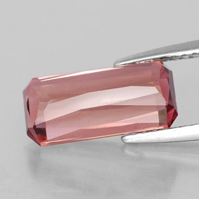 3.29캐럿 천연 퍼플 로즈 투르말린, 에메랄드 컷, 12.2×5.7 mm, IF