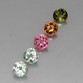 캐럿 천연 멀티컬러 투르말린 보석, 라운드 컷, 4.88 mm, VVS-VS