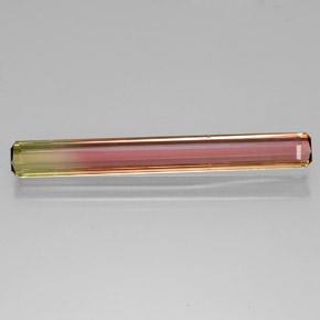 5.14캐럿 천연 바이컬러 투르말린, 에메랄드 컷, 38.4×4.4 mm, VS