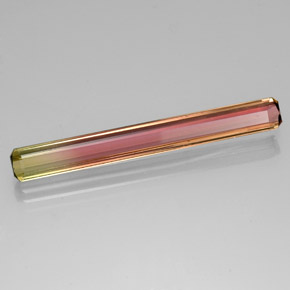 5.14캐럿 천연 바이컬러 투르말린, 에메랄드 컷, 38.4×4.4 mm, VS