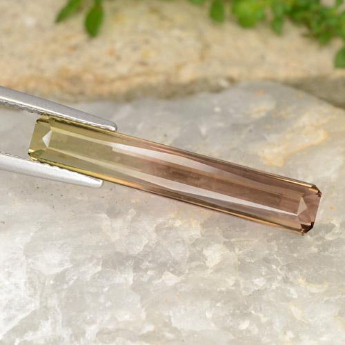 4.87캐럿 천연 바이컬러 투르말린, 에메랄드 컷, 25.6×4.6 mm, VVS-VS