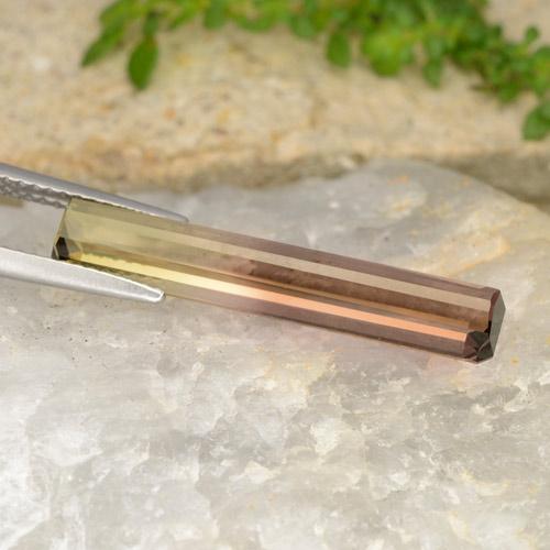 4.87캐럿 천연 바이컬러 투르말린, 에메랄드 컷, 25.6×4.6 mm, VVS-VS