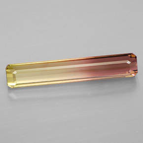 4.12캐럿 천연 바이컬러 투르말린, 에메랄드 컷, 22.2×4.2 mm, VS