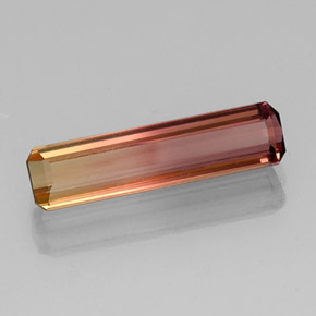 3.18캐럿 천연 바이컬러 투르말린, 에메랄드 컷, 17.7×4.4 mm, VVS-VS