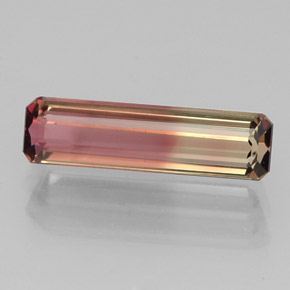1.94캐럿 천연 바이컬러 투르말린, 에메랄드 컷, 13.9×3.8 mm, VS