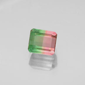 0.87캐럿 천연 바이컬러 투르말린, 에메랄드 컷, 5.3×4.7 mm, VS-SI