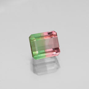 0.87캐럿 천연 바이컬러 투르말린, 에메랄드 컷, 5.3×4.7 mm, VS-SI