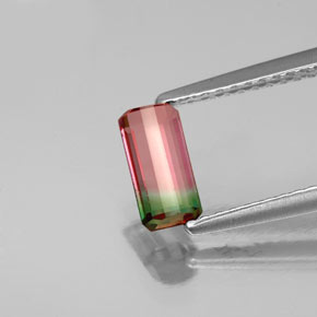 0.65캐럿 천연 워터멜론 투르말린, 에메랄드 컷, 7.3×3.6 mm, VS