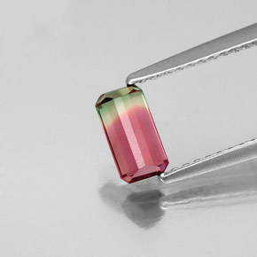 0.68캐럿 천연 워터멜론 투르말린, 에메랄드 컷, 6.8×3.7 mm, VS