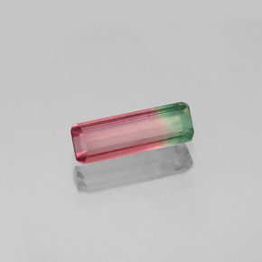 0.64캐럿 천연 바이컬러 투르말린, 에메랄드 컷, 9.1×3.1 mm, VS-SI