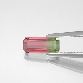 0.77캐럿 천연 바이컬러 투르말린, 에메랄드 컷, 8.9×3.9 mm, VS-SI