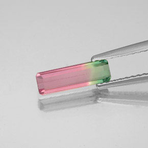 0.74캐럿 천연 바이컬러 투르말린, 에메랄드 컷, 10.3×3.3 mm, VS-SI