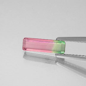0.74캐럿 천연 바이컬러 투르말린, 에메랄드 컷, 10.3×3.3 mm, VS-SI