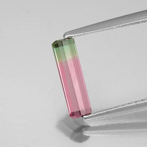 0.74캐럿 천연 바이컬러 투르말린, 에메랄드 컷, 10.3×3.3 mm, VS-SI