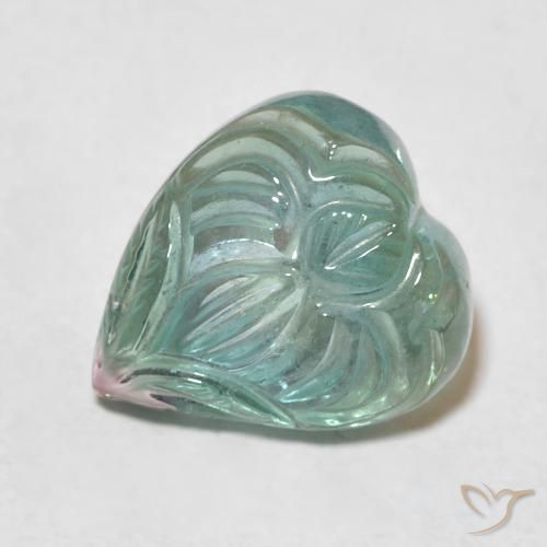 7.64ct 자연스러운 회녹색 전기석, 플라워 컷, 투명한