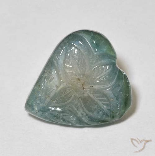 6.25ct 자연스러운 초록빛이 도는 파란색 전기석, 플라워 컷, 투명한