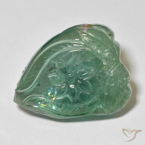 31.63ct 자연스러운 연한 초록색 전기석, 플라워 컷, 투명한