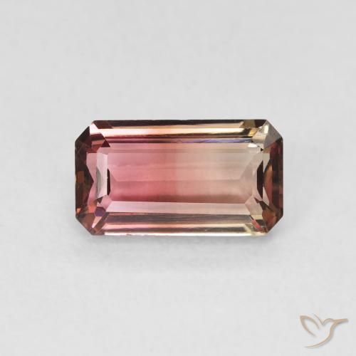 1.28ct 자연스러운 바이컬러 전기석, 에메랄드 컷, VVS