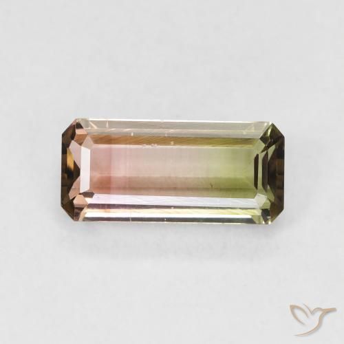 1.36ct 자연스러운 바이컬러 전기석, 에메랄드 컷, VVS-VS