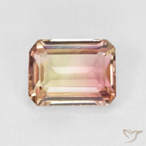 2.38캐럿 천연 바이컬러 전기석, 에메랄드 컷, VVS