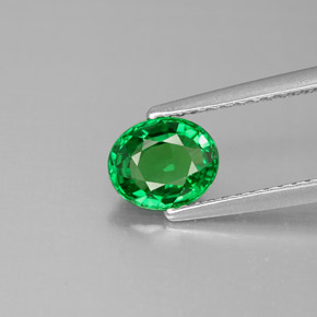 1.12캐럿 천연 비비드 그린 차보라이트 가넷, 타원형 컷, 6.8×5.6 mm, VVS-VS