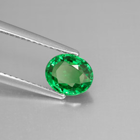 1.12캐럿 천연 비비드 그린 차보라이트 가넷, 타원형 컷, 6.8×5.6 mm, VVS-VS