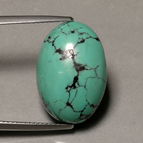 13.65캐럿 천연 그린 터키석, 타원형 컷, 19.4×13.4 mm, 불투명체