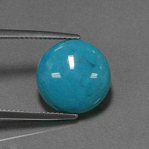 6.47캐럿 천연 블루 터키석, 라운드 컷, 14.02 mm, 불투명체